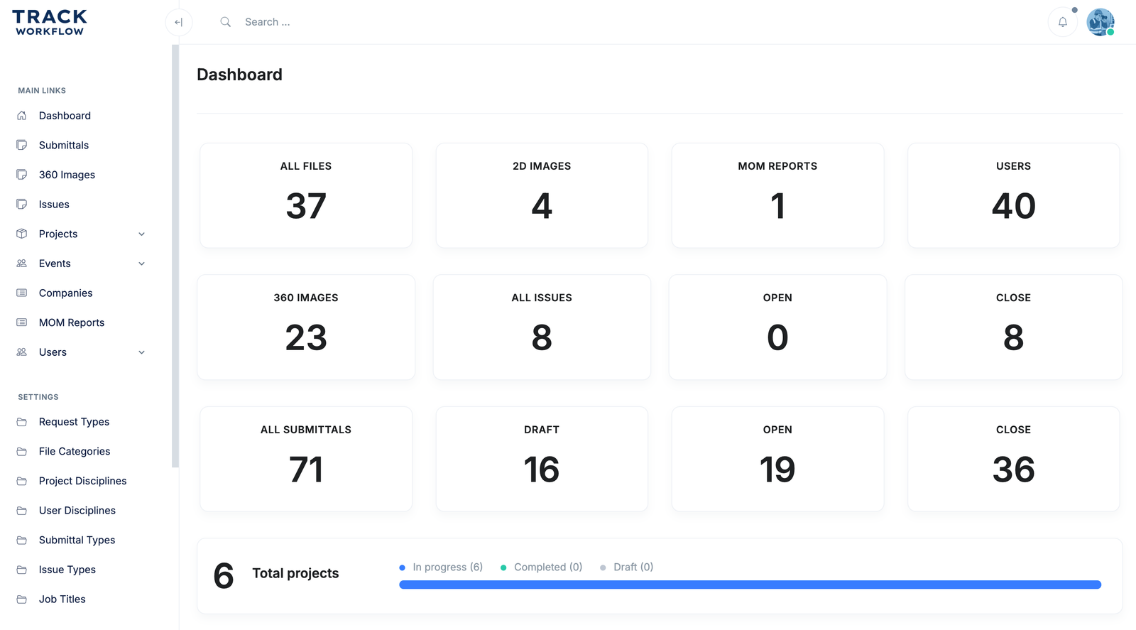 Track Workflow construction project dashboard
